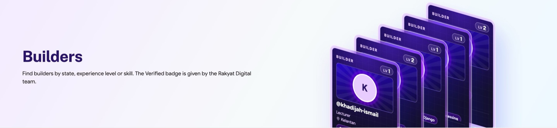 Builders page head with a fan of featured builder trading cards