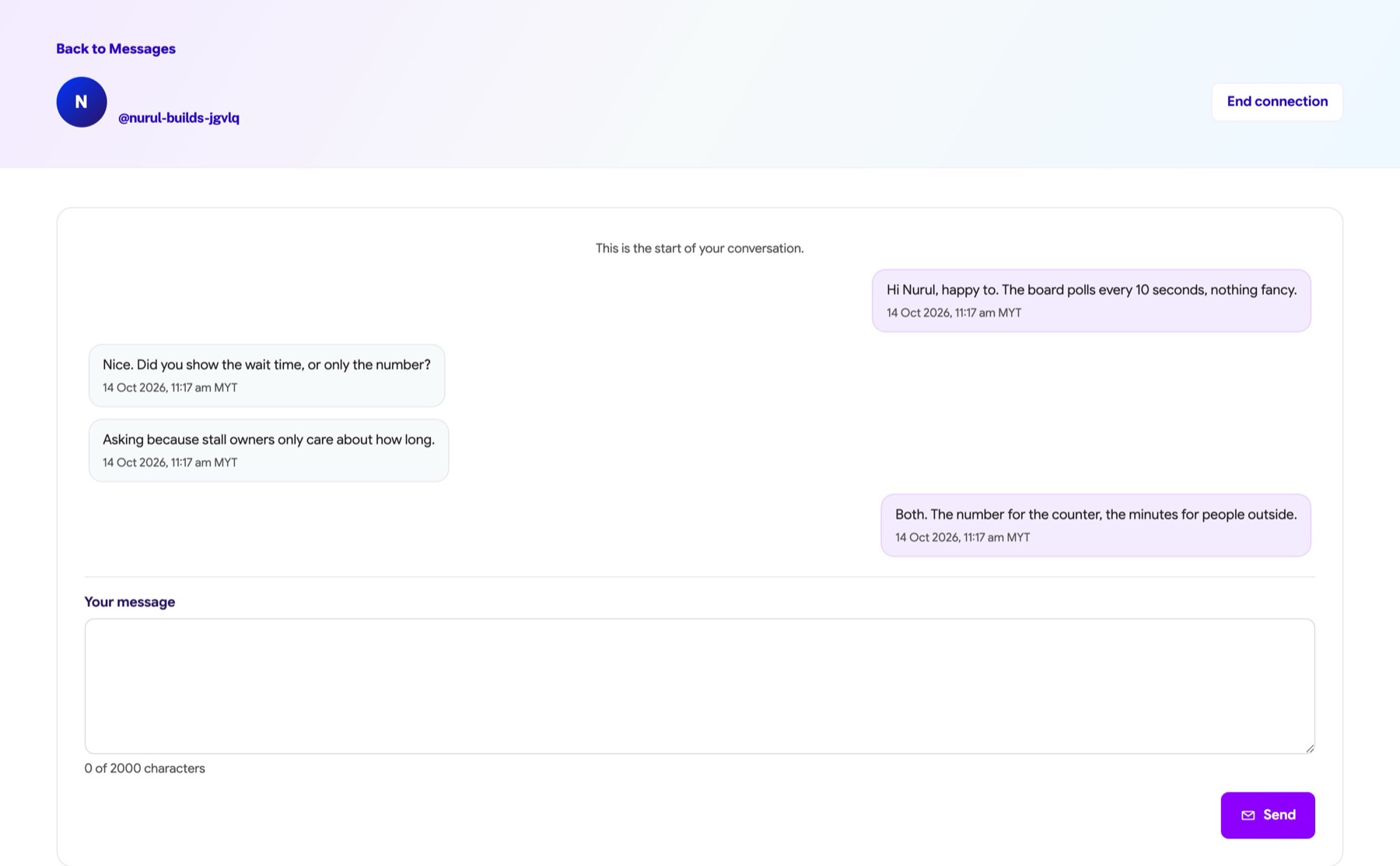 A conversation between two connected builders