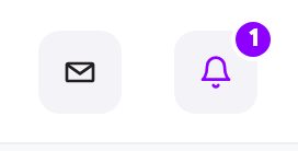 Mail icon and bell with a badge in the header