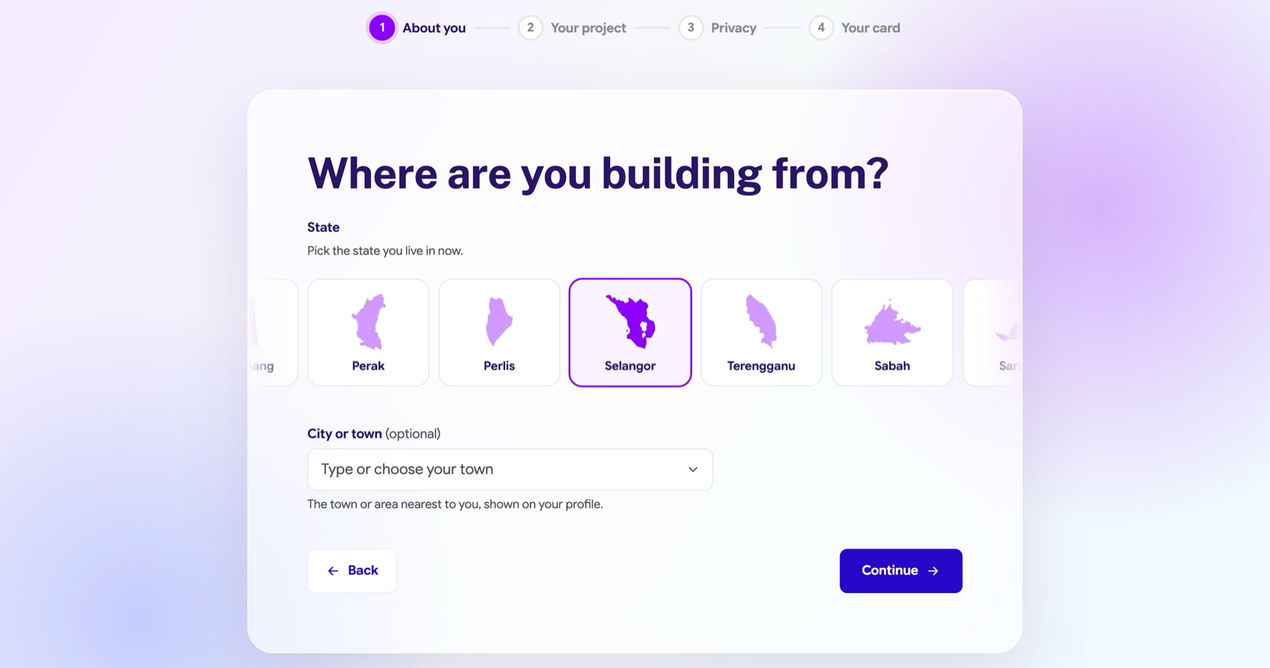 Where are you building from, with state tiles drawn as each state's outline